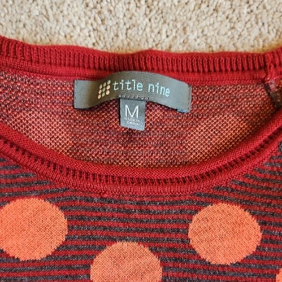 Title Nine Red and Orange Cotton Blend Polka Dot Sweater - Picture 2 of 8
